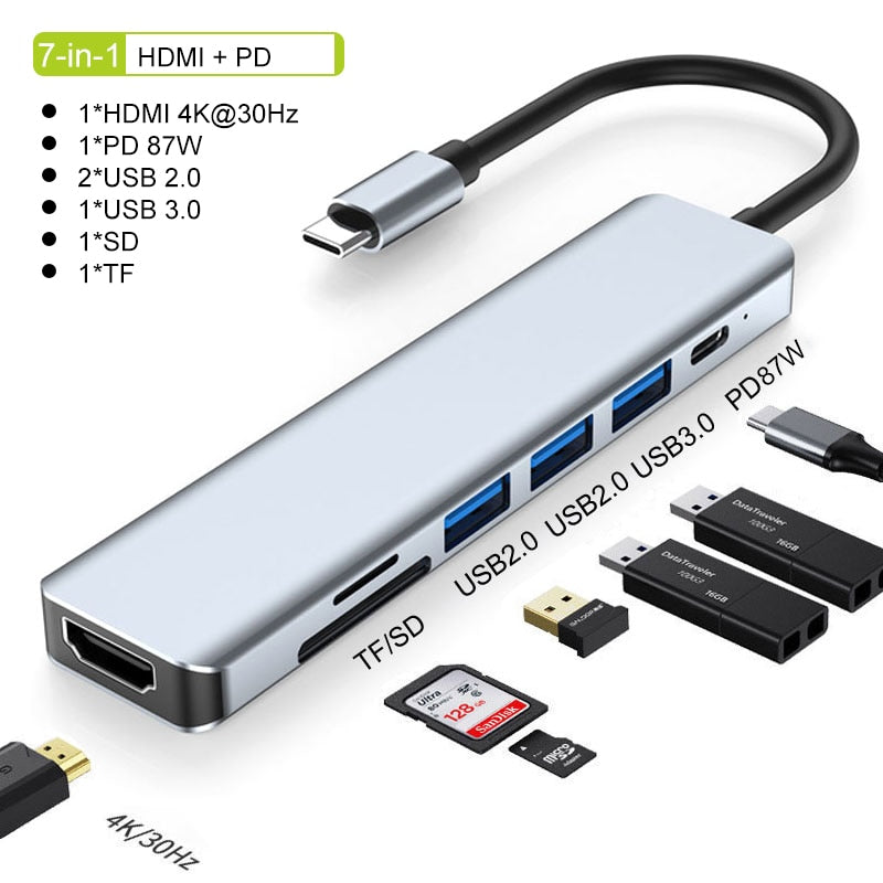 Brehn | Thunderbolt 3 USB-C Hub with HDMI, PD, SD/TF for MacBook Air M1 and iPad Pro