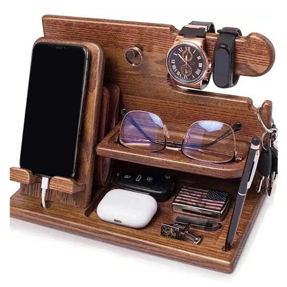 Skanto | Wooden Nightstand Phone Docking Station – Multifunctional Tray for Wallet, Watch & Storage, Ideal for Valentine's Day
