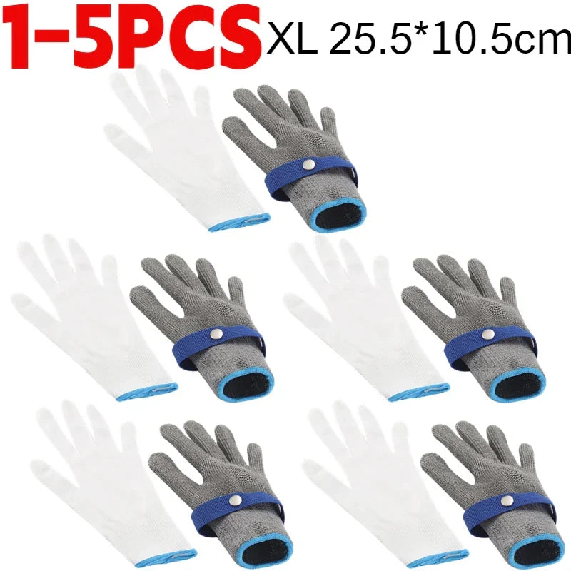 Stainless steel cut-resistant gloves - Anti-cut, wire metal mesh hand protection for slaughtering, gardening and work safety