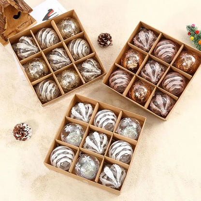 Skanto | GlansFeest Christmas Ornaments – Set of 9 Plastic Decorations with Snowflake and Ball Design