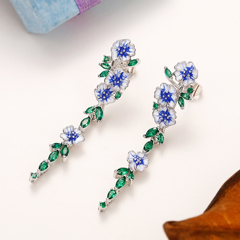 Skanto | Vintage Blue Blossom Dangle Earrings