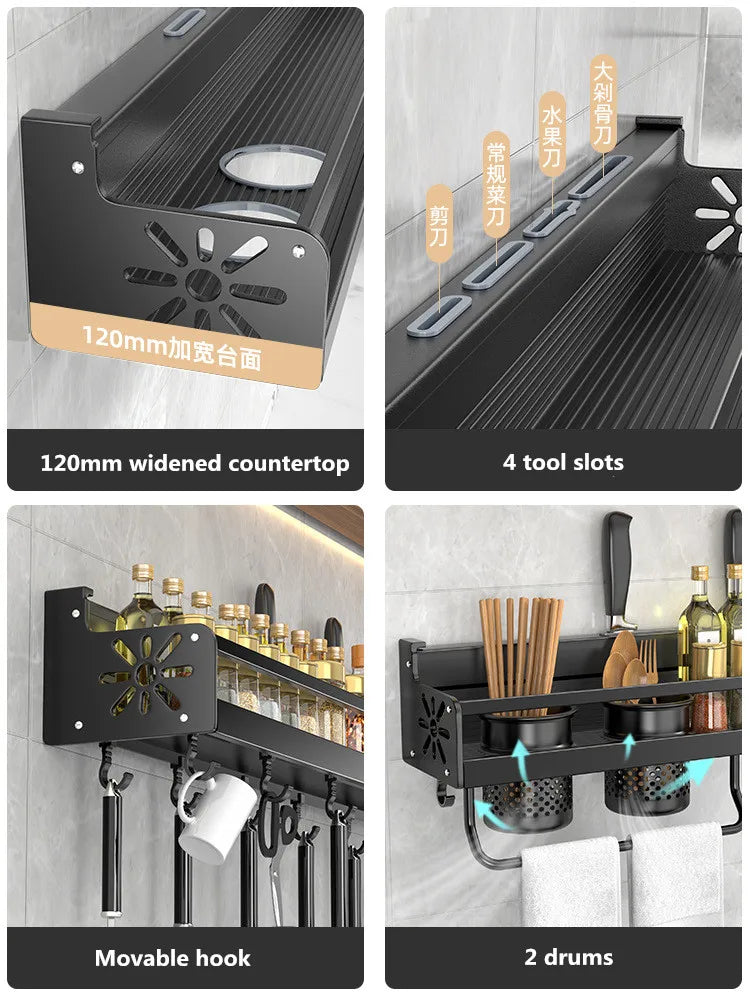 Kitchen wall shelf made of metal – Self-adhesive & screwable | Non-slip wave pattern | Mounting accessories included Bowlift