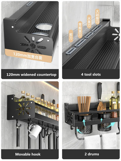 Kitchen wall shelf made of metal – Self-adhesive & screwable | Non-slip wave pattern | Mounting accessories included Bowlift