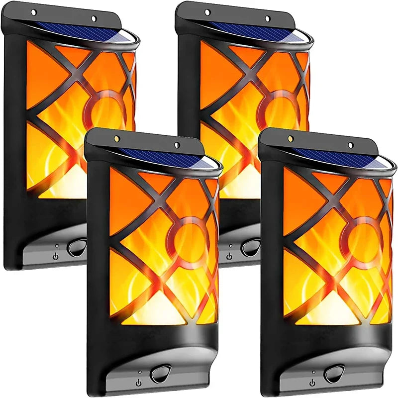 BowLift | Solar-Torch FlammaLuce | 96 LED Flame Light | IP65 Waterproof | Garden Wall Lamp with Grid Design