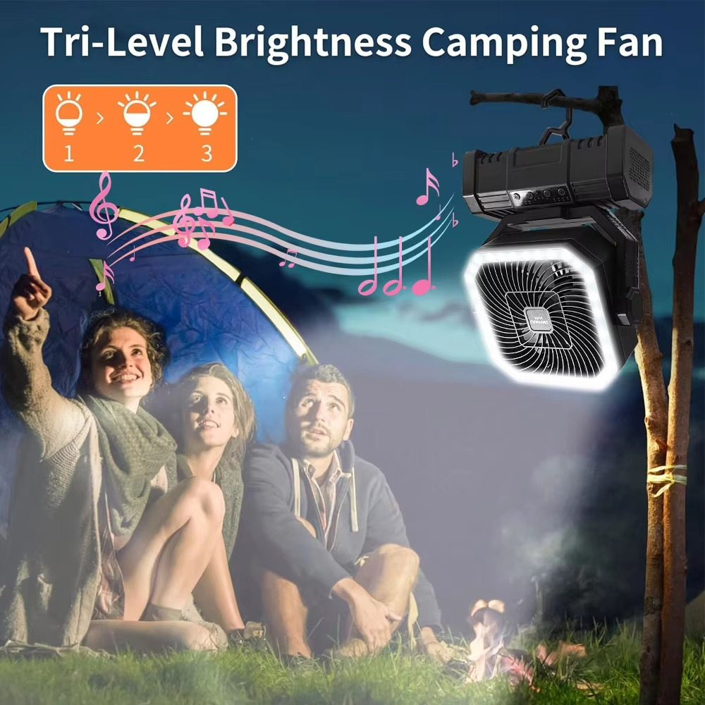 BowLift | Rechargeable Camping Fan with 20000mAh Battery, 4 Speeds and LED Lantern