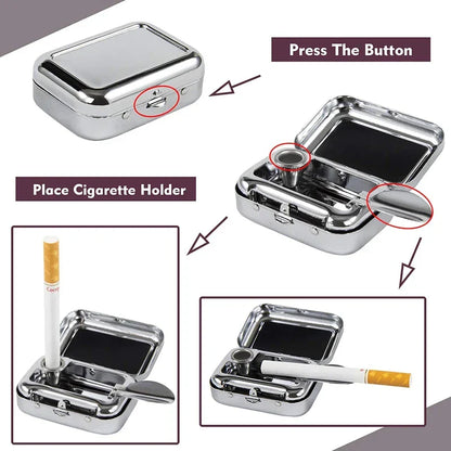 Mini Portable Metal Cigarette Ashtray with Lockable Lid - Fashionable Desktop Ashtray - Pocket Ashtray Gift for Men
