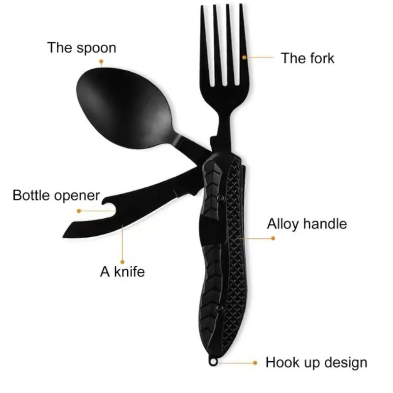 BowLift | TrailTool 3-in-1 Cutlery | Foldable & Durable | Stainless Steel with Handle | For Camping & Outdoor