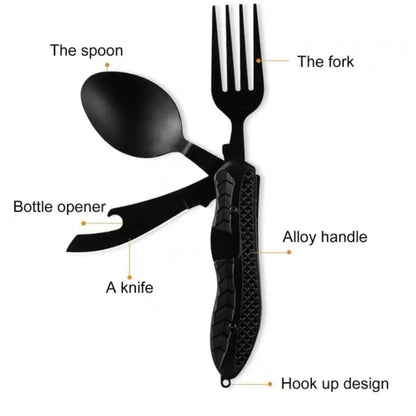 BowLift | TrailTool 3-in-1 Cutlery | Foldable & Durable | Stainless Steel with Handle | For Camping & Outdoor