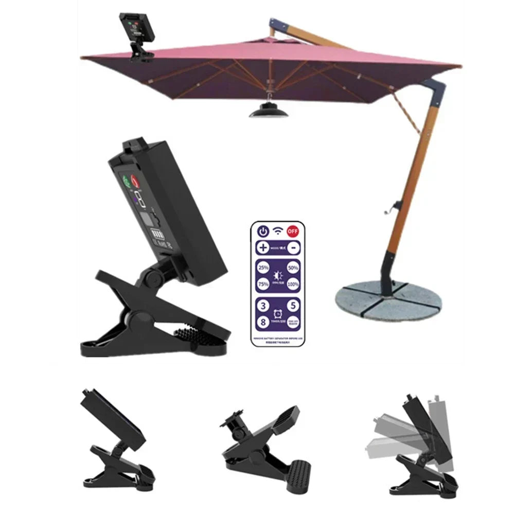 BowLift | SunGlow Umbrella Light | Solar & USB Operation | 3 Light Modes | For Garden & Terrace