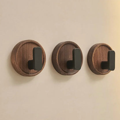 BowLift | Self-adhesive wooden wall hooks Nordiva WoodCircle | Walnut wood | Decorative hook for keys, towels & clothing | Bathroom, kitchen & hallway