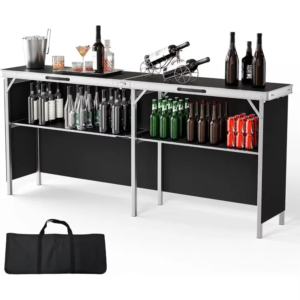 Skanto | Portable 3-Tier Foldable Bar Table with Black Skirt for Events and Indoor Use