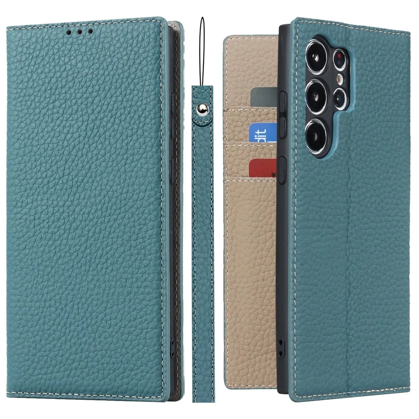 Genuine Leather Wallet Case for Samsung Galaxy S23 Ultra Skanto