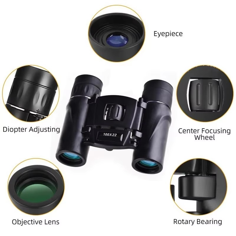 Compact 100x22 HD Binoculars with BAK4 FMC Optics for Long Ranges – ideal for Hunting, Sports, Camping and Travel.
