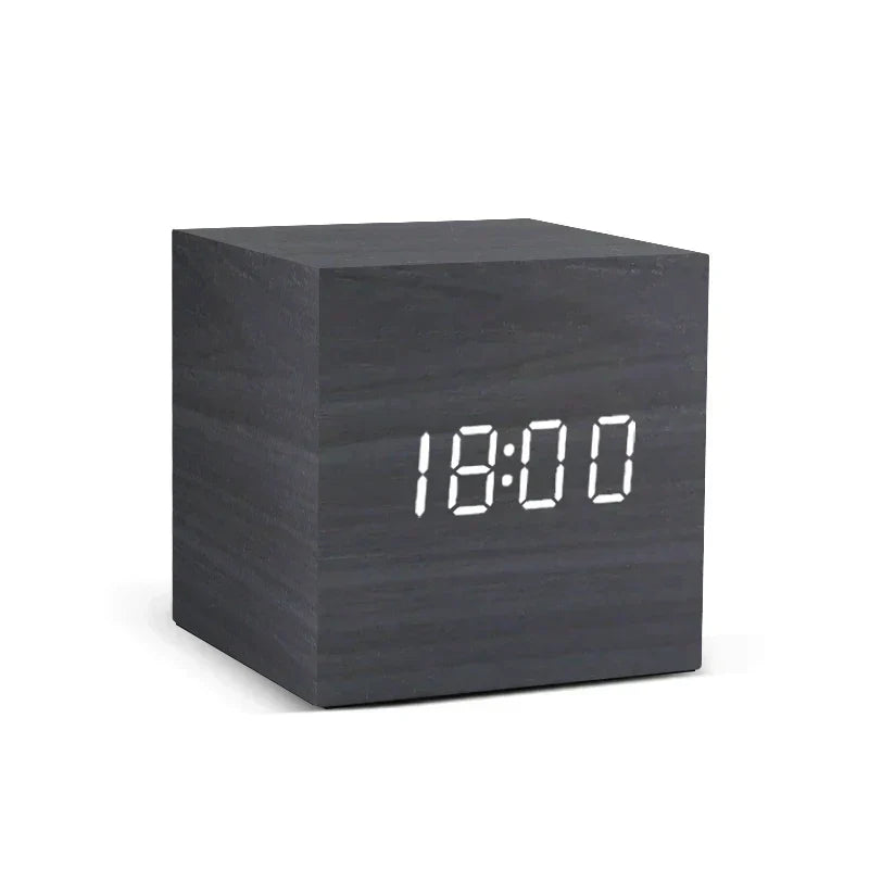Wooden LED Alarm Clock with Temperature Display, Digital Clock, and Minimalist Design – Perfect for Bedroom and Office | Skanto
