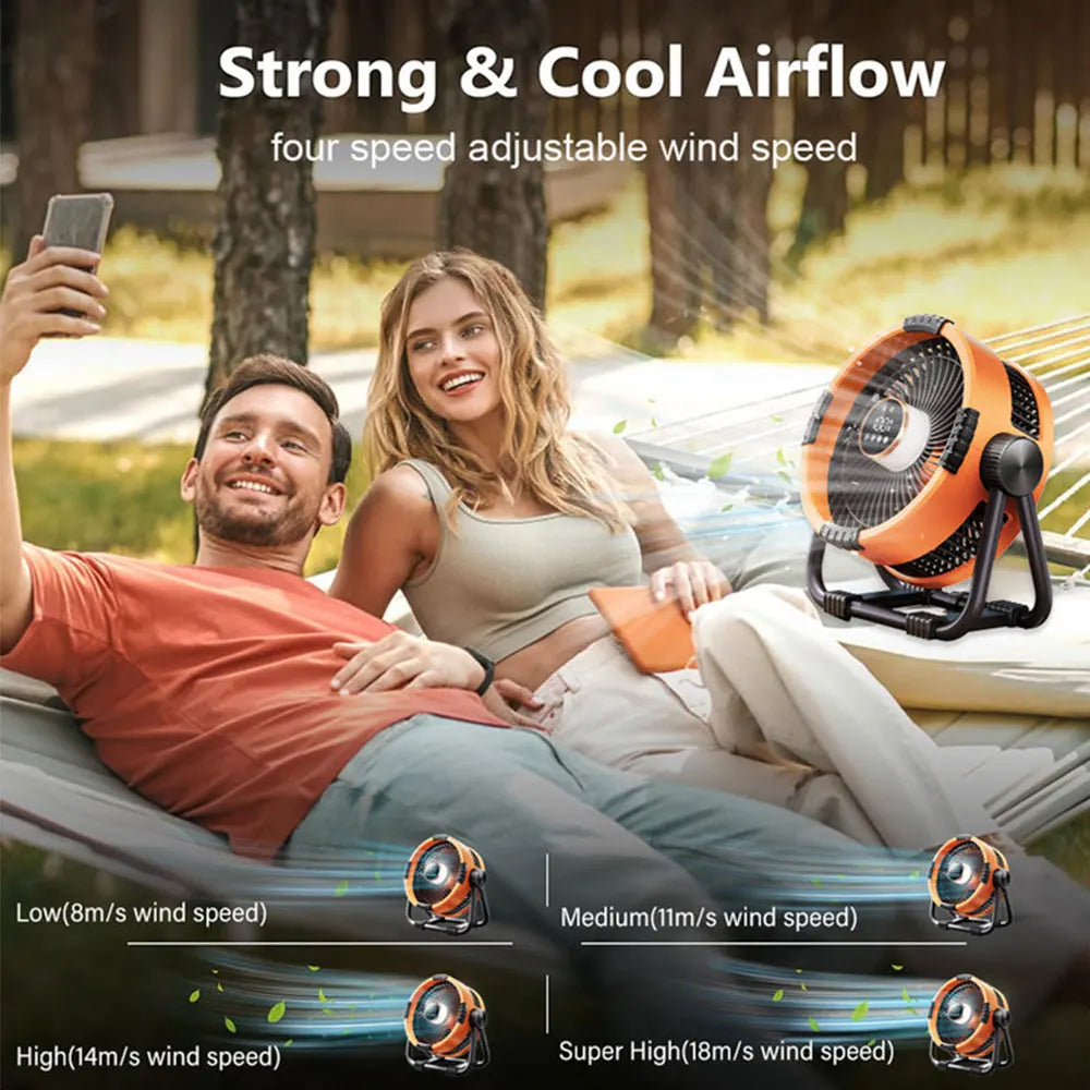 Camping fan with 20000mAh battery, LED light and remote control – WindMate