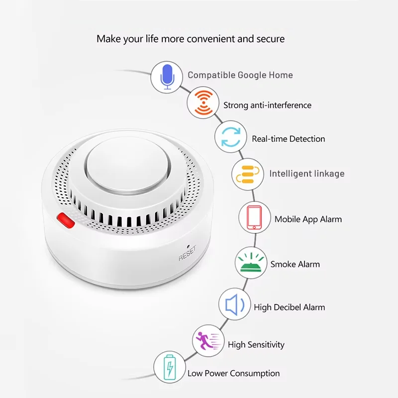 Smart WiFi smoke detector with 85 dB – SafeSense