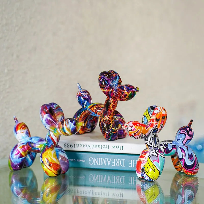 Colorful Balloon Dog Figures Artistic Graffiti Statues for Living Room Coffee Table Cute Trendy Jewelry for Desk Decoration | Skanto