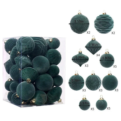 Belgian Velvet Christmas Ornaments - Plush Hanging Balls for Festive Home Decor, Holiday Party Decoration 35PCS