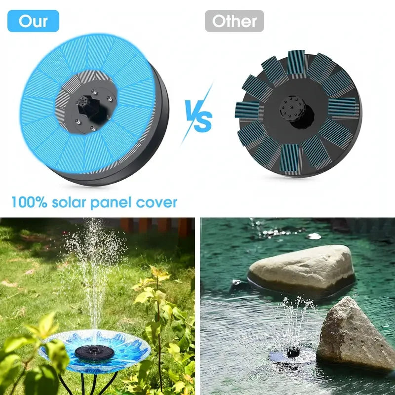 BowLift | Solar Fountain LumiFonte 3.5W | With RGB LED & 6 Nozzles | 1500 mAh Battery & Filter System | For Birdbath, Pond & Garden