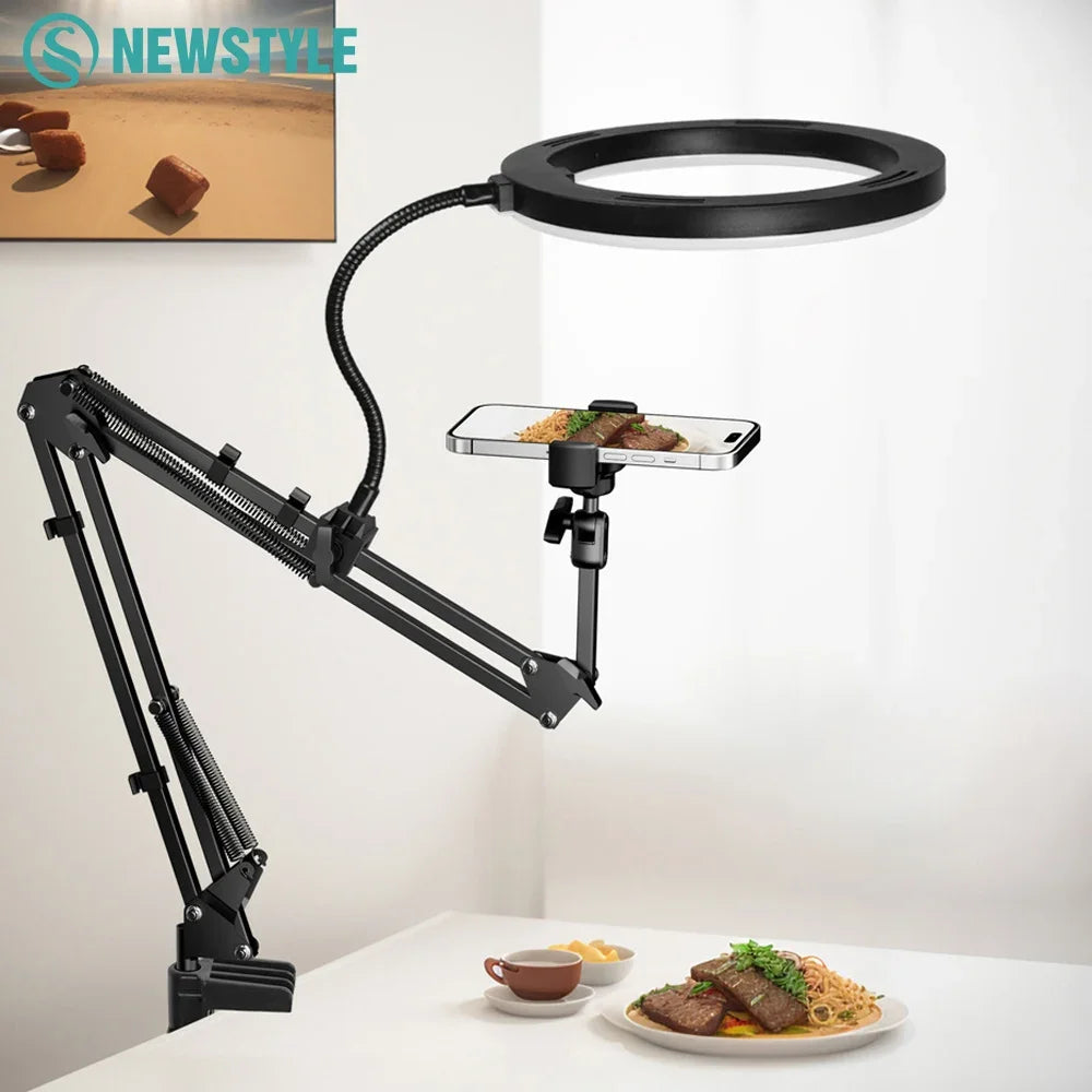 BowLift | LumiFlex LED ring light with flexible arm & phone holder | 3 light colors & USB connection | Perfect for livestream, video & selfie