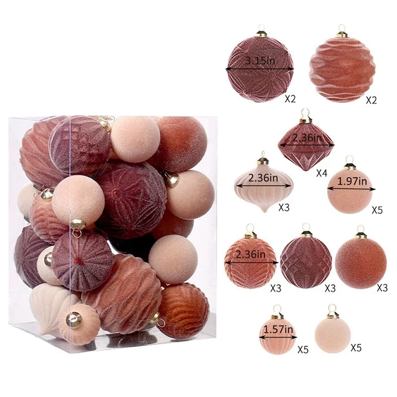 Belgian Velvet Christmas Ornaments - Plush Hanging Balls for Festive Home Decor, Holiday Party Decoration 35PCS