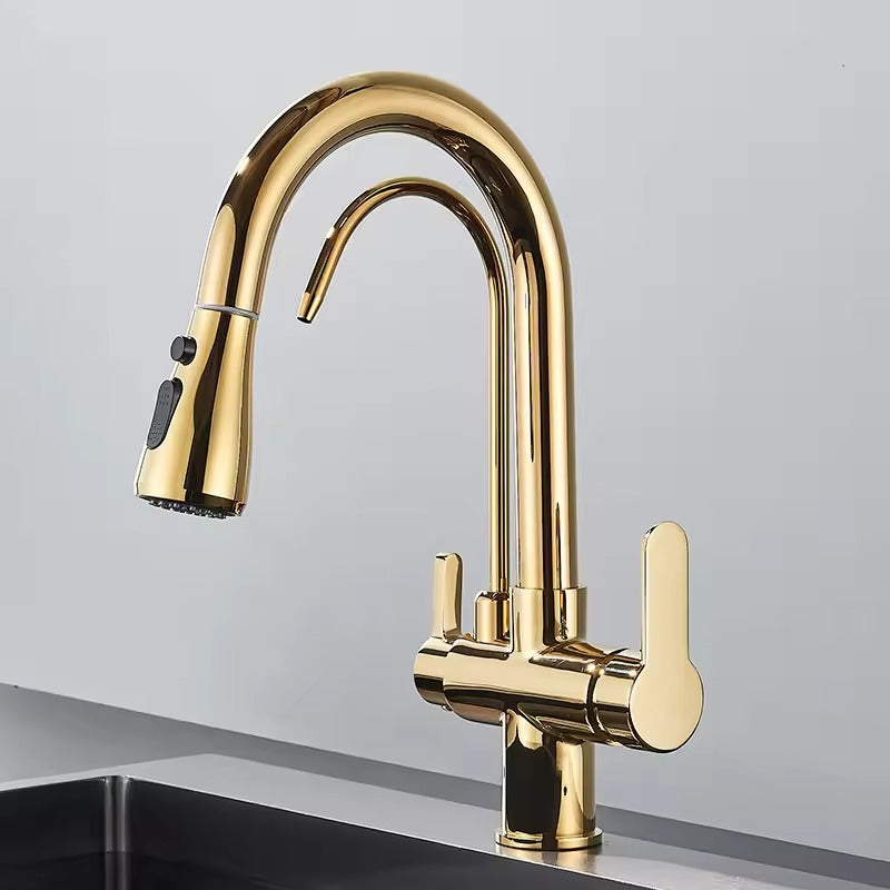 Matte Black Filter Faucet for the Kitchen, Pull-Out Spray, 360° Rotation, Three-Way Water Filter Tap, Sink Mixer | Karnz