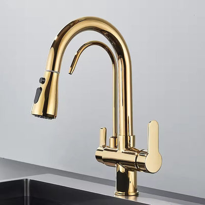 Matte Black Filter Faucet for the Kitchen, Pull-Out Spray, 360° Rotation, Three-Way Water Filter Tap, Sink Mixer | Karnz