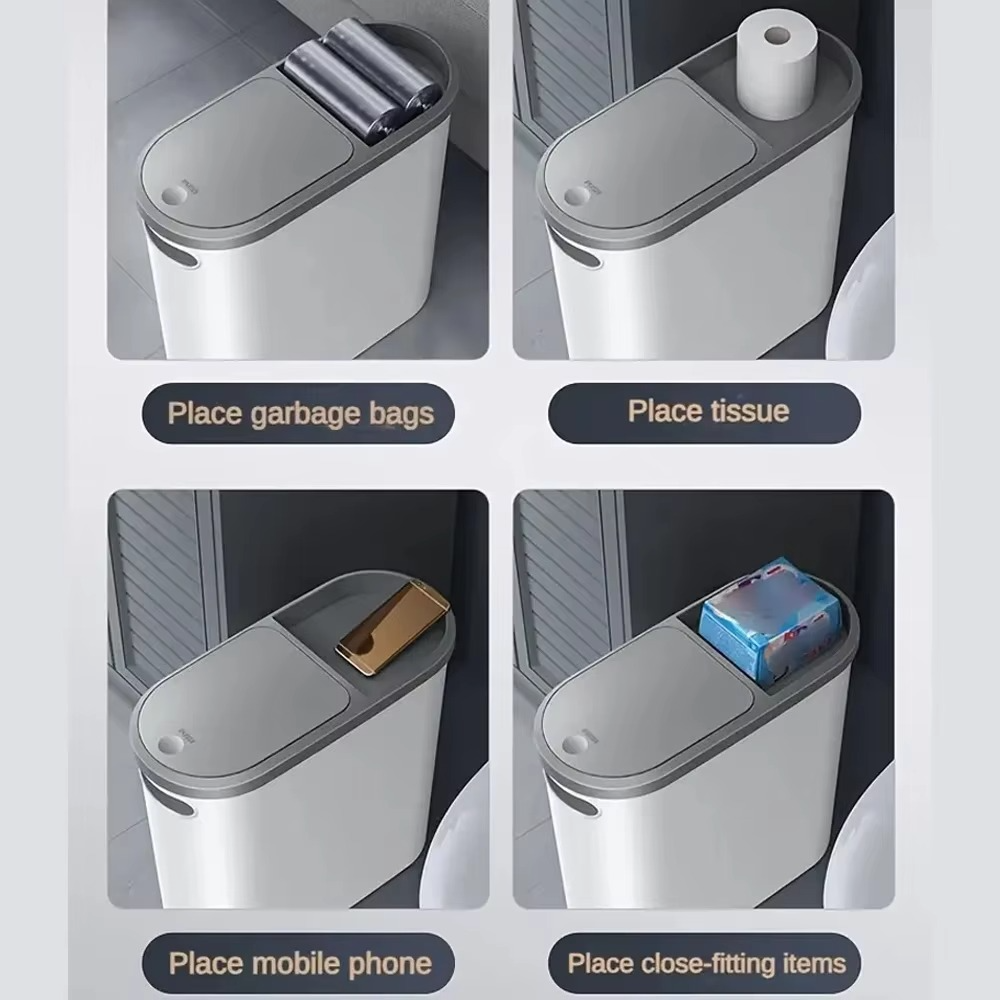 BowLift | Streamlined Space-Saving Trash Can with Easy Press-Top Lid