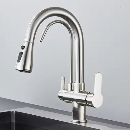 Matte Black Filter Faucet for the Kitchen, Pull-Out Spray, 360° Rotation, Three-Way Water Filter Tap, Sink Mixer | Brehn