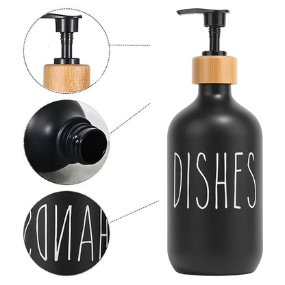 Skanto | Black Dish Soap Dispenser Set for Kitchen Sink - Refillable Bottles for Hand Soap and Dish Soap Storage