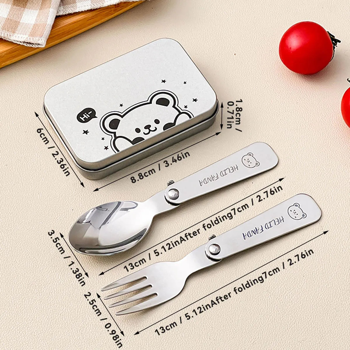 BowLift | Trekking Camping Cutlery 3-piece | Foldable Spoon & Fork with Storage Box | Stainless Steel | Compact & Reusable