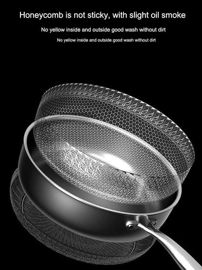 Skanto | Tri-Ply 316 Stainless Steel Wok Pan with Double-Sided Honeycomb Pan - Suitable for All Stoves