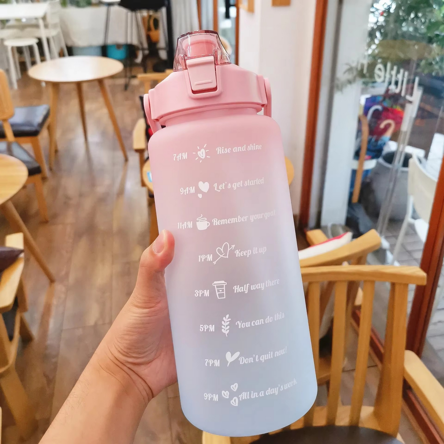 BowLift | Outdoor 68oz Large Capacity Leakproof Water Bottle with Straw and Time Marker