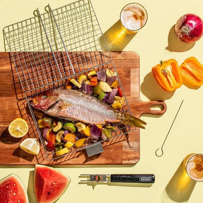 Skanto | Large Stainless Steel Grill Basket – Foldable BBQ Rack for Fish, Portable Outdoor Camping & Kitchenware