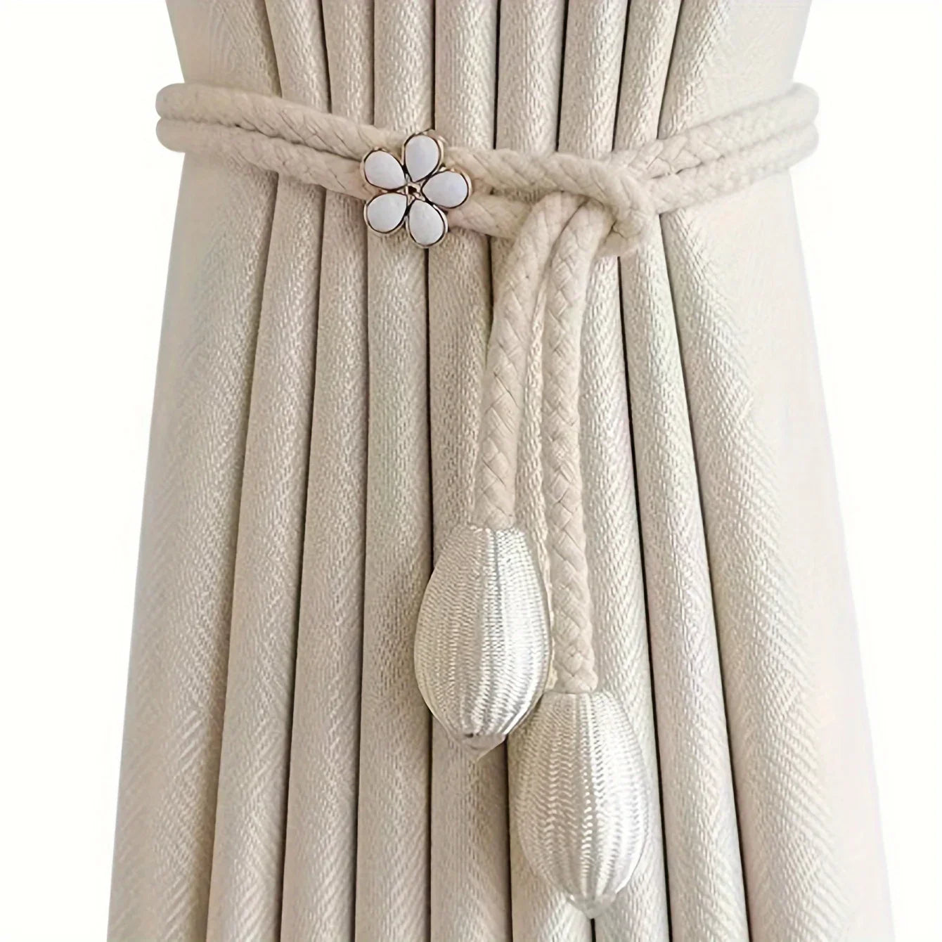 BowLift | Floravia Curtain Holders 2-Piece Set | Adjustable Without Drilling | With Flower Buckle | Elegant Home Accessory