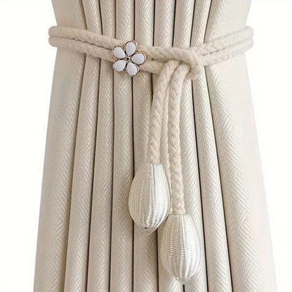 BowLift | Floravia Curtain Holders 2-Piece Set | Adjustable Without Drilling | With Flower Buckle | Elegant Home Accessory