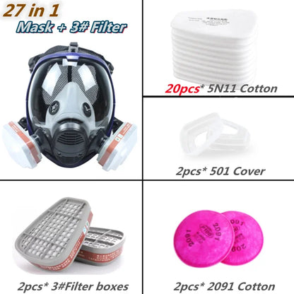 Skanto | Full Face Respirator Mask with Anti-Fog Lens and Industrial Gas Filters