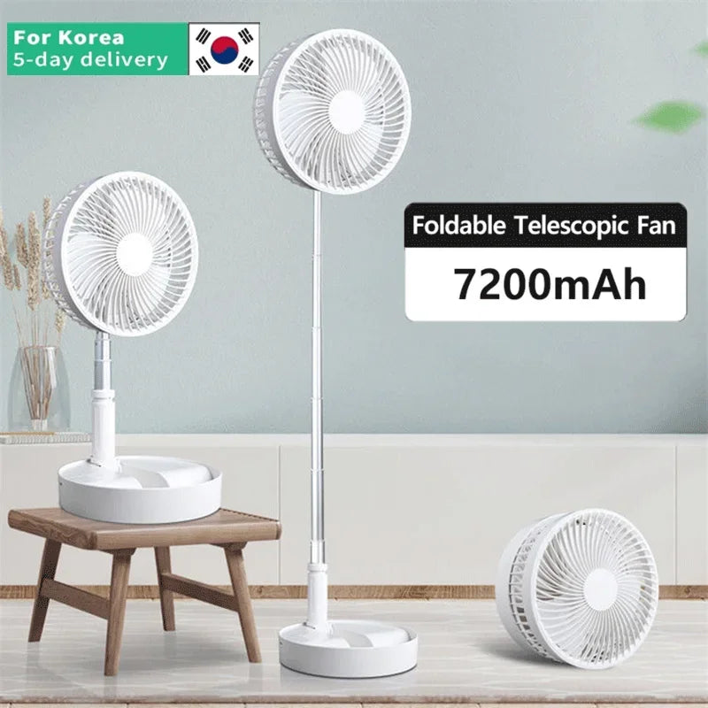 7200mAh USB Rechargeable Portable Foldable Fan, Quiet Floor Fan for Outdoor Home, Wireless Fan, 4 Speeds, Camping Portable Fan | Karnz