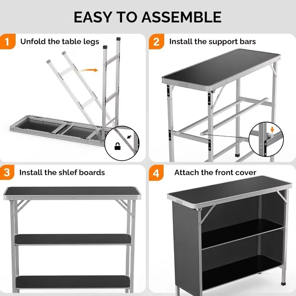 Skanto | Portable 3-Tier Foldable Bar Table with Black Skirt for Events and Indoor Use