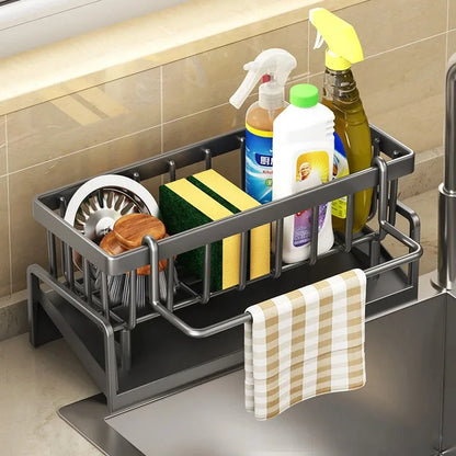 Skanto | Kitchen Soft Sponge Holder | Multifunctional Draining Rack | For Sink, Cloths & Dish Soap | Organizer Shelf