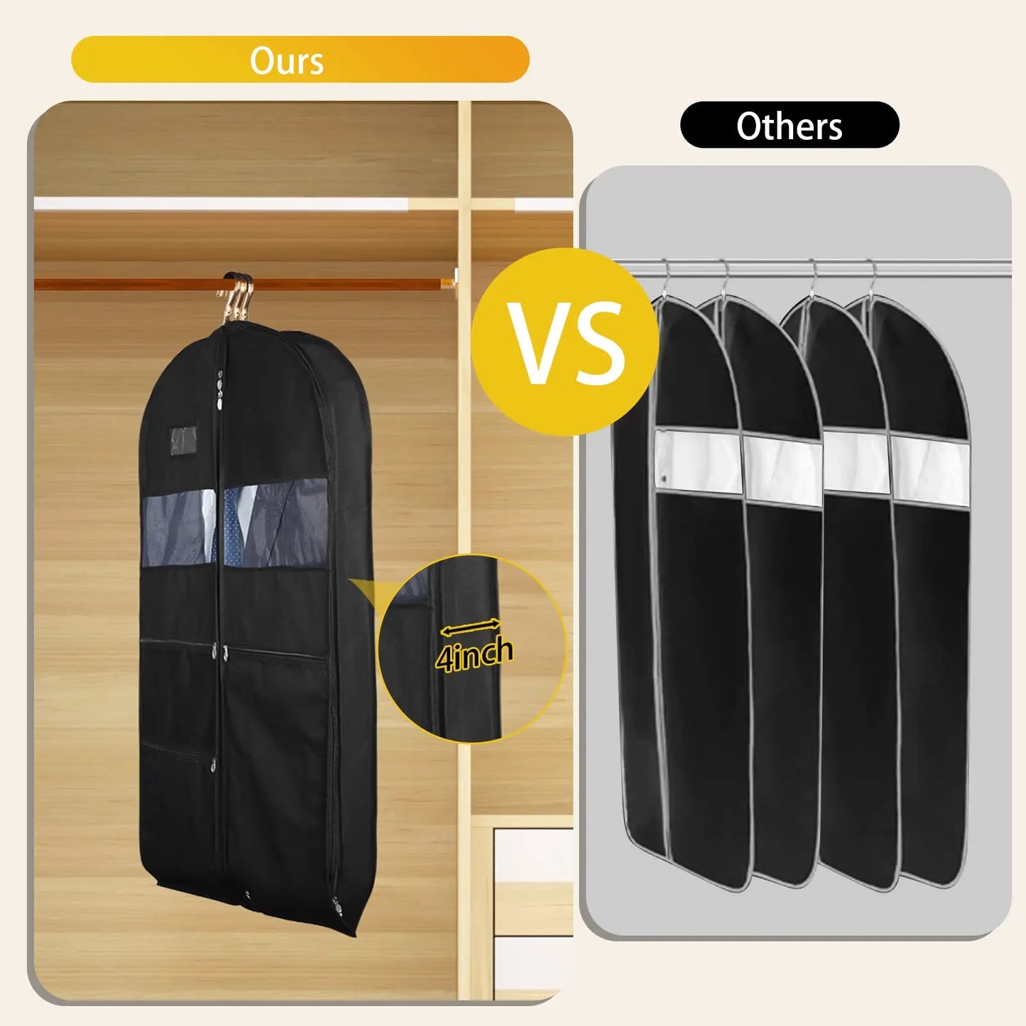 Brehn | Travel Garment Bag for Clothes | Two-way Zipper & XXL Pockets | Breathable & Transparent | 43 Inch Hanging Suit Organizer