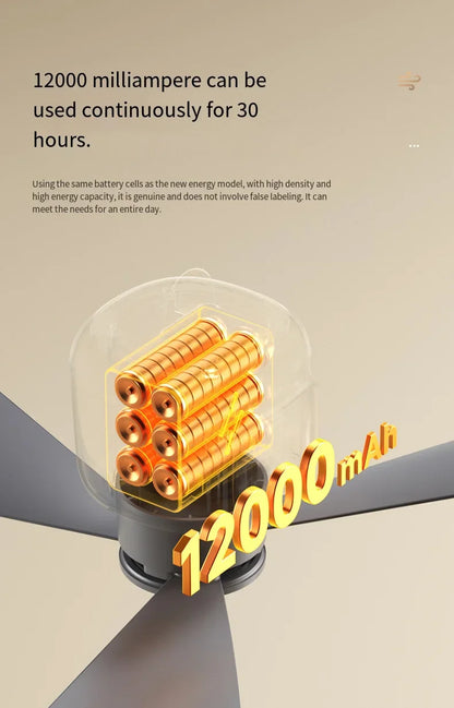 12000mAh Portable Ceiling & Camping Fan – Outdoor Tent Air Circulator and Cooling Ventilator | Kalsten