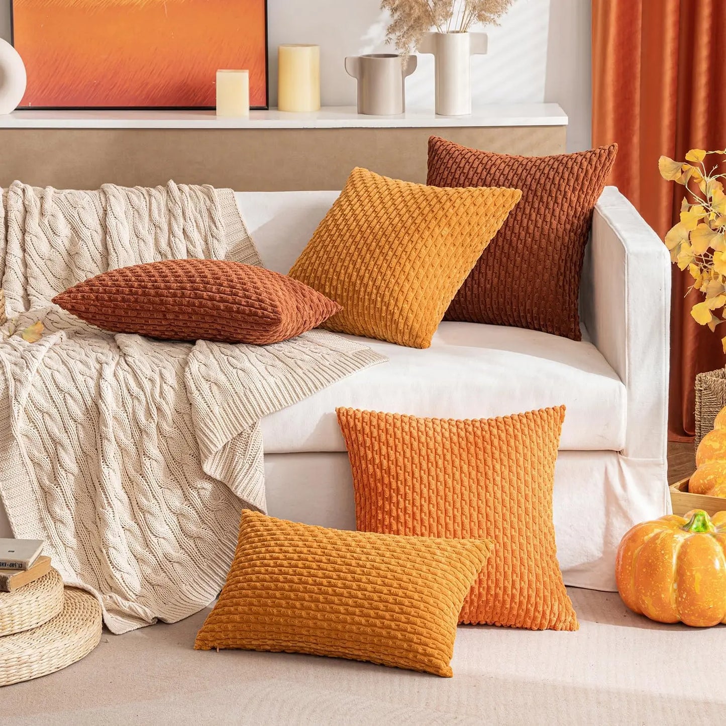 Skanto | Boho Corduroy Pillow Cover – Stylish Striped Decorative Pillowcase for Sofa or Bed