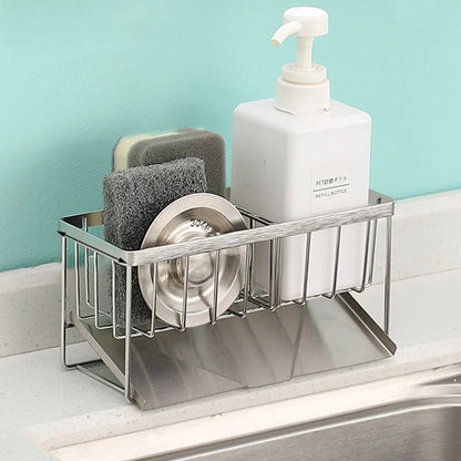 BowLift | SteelNest | Sink organizer made of stainless steel | Sponge & soap holder with drip tray | 21×8.2×10 cm