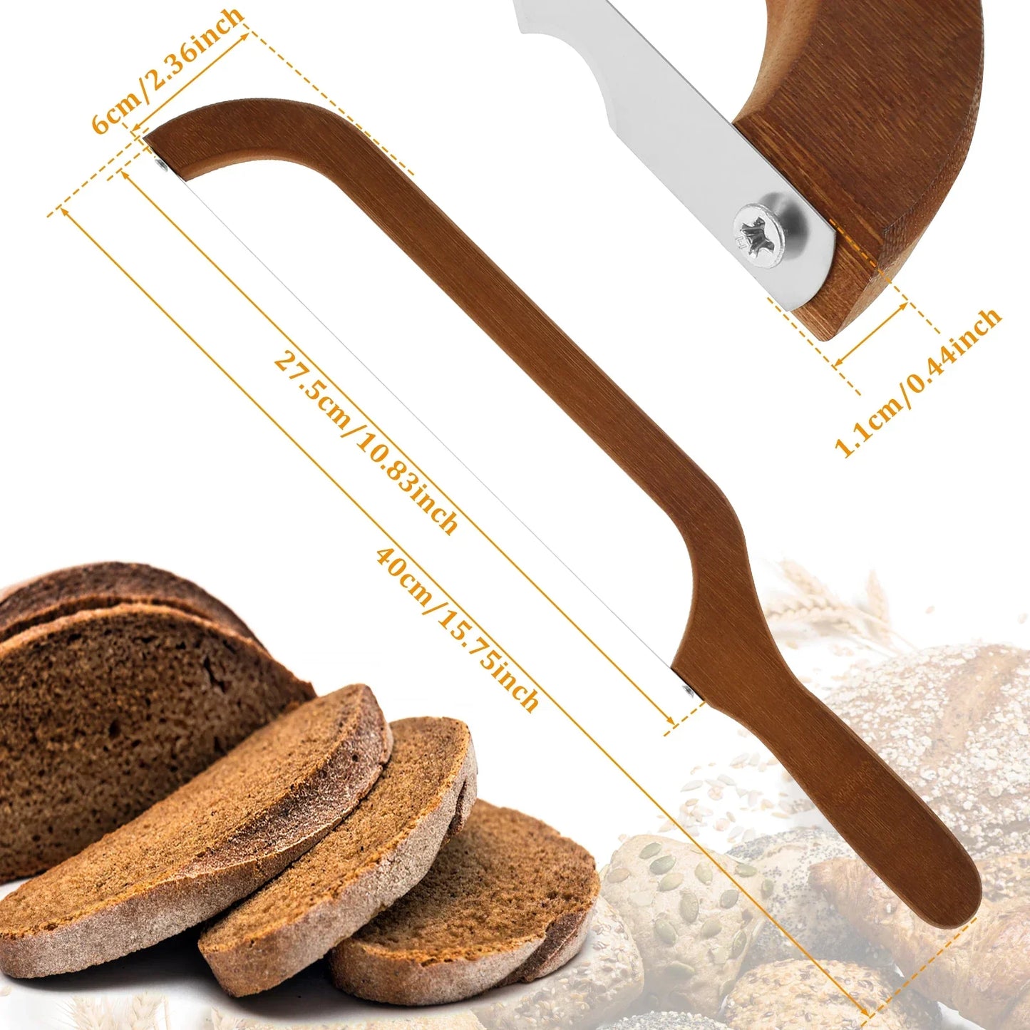 Skanto Skanto | Bread Bow Cutter – Serrated Stainless Steel Bagel & Sourdough Slicer, Portable Cutting Tool with Bamboo Handle