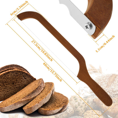 Skanto Skanto | Bread Bow Cutter – Serrated Stainless Steel Bagel & Sourdough Slicer, Portable Cutting Tool with Bamboo Handle