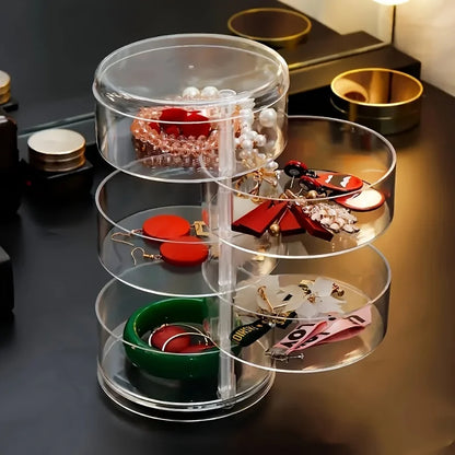 BowLift | Jewelry Storage 360° Rotatable | Dustproof & Water-resistant | 5-Layer Cosmetic Box | GlossTurn Transparent