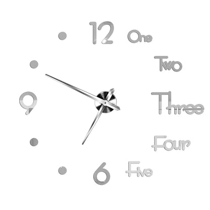 Big Wall Clock DIY 3D Self Adhesive Mirrored Acrylic Wall Clock For Kitchen Dining Room Living Room Creative Home Decor | Bowlift