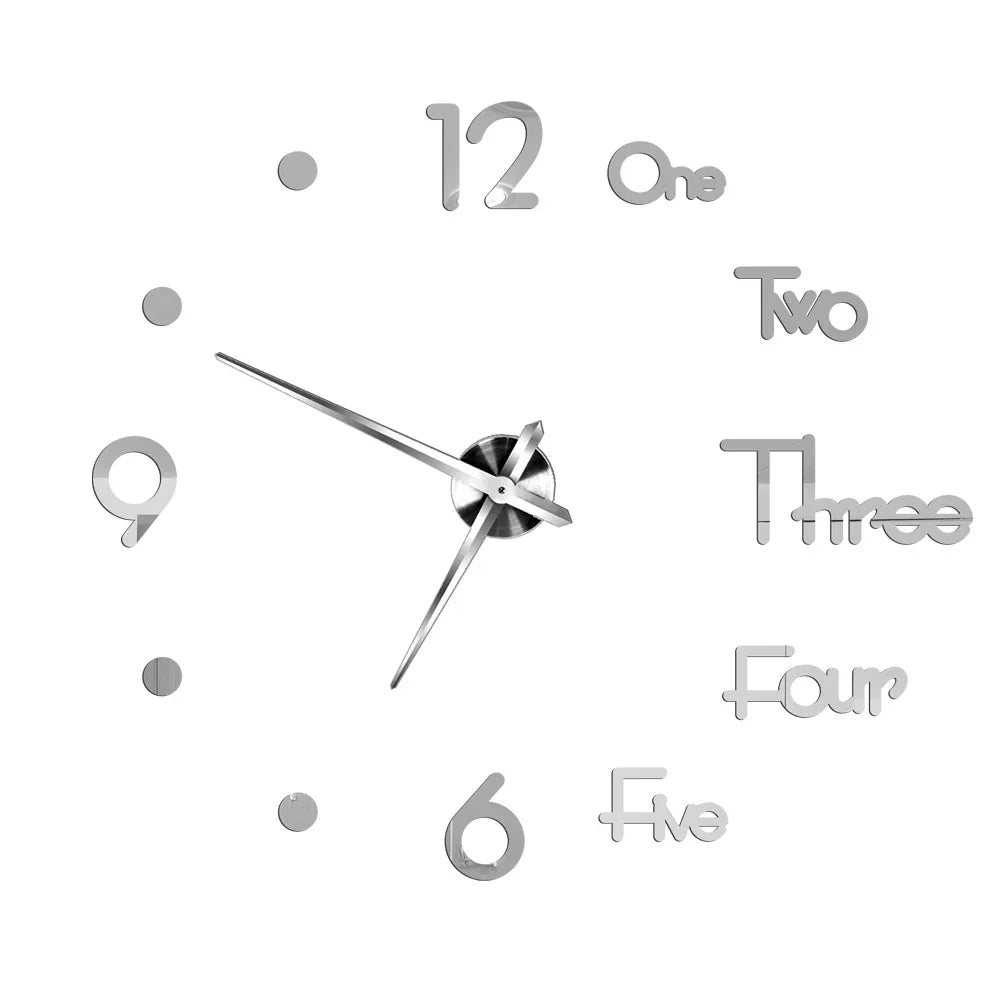 Large Wall Clock DIY 3D Self-adhesive Mirror Acrylic Wall Clock for Kitchen Dining Room Living Room Creative Home Decor | Karnz