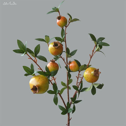 6-Head Artificial Pomegranate Fruit Branch with Leaves | Karnz